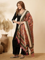 Women's Black Festive Floral Three-Quarter Sleeves Kurta Sets