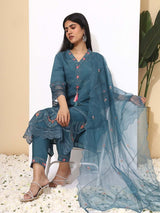 Women's Blue Kurta Set with Dupatta