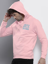 Men's Pink Casual Hood Neck Printed Full Sleeves Hoodie