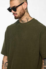 Men's Green Casual Oversized Fit Printed Half Sleeves Tshirt
