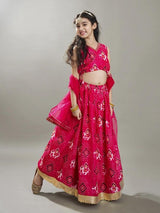 Girls Pink Printed Festive Lehenga Choli with Dupatta