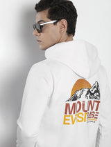 Men's White Casual Hood Neck Graphic Full Sleeves Hoodie