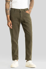 Men's Olive Casual Regular Fit Solid Chinos