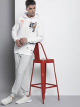 Men's White Casual Hood Neck Graphic Full Sleeves Hoodie