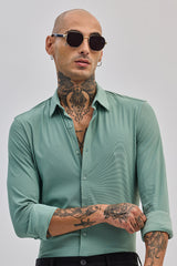 Men's Green Casual Slim Fit Solid Full Sleeves Shirt