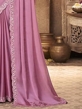Women's Georgette Pink Embellished Designer Saree with Blouse Piece