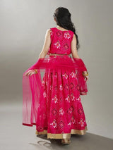 Girls Pink Printed Festive Lehenga Choli with Dupatta