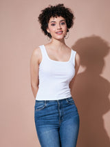 Women's White Rib Sleeveless Top