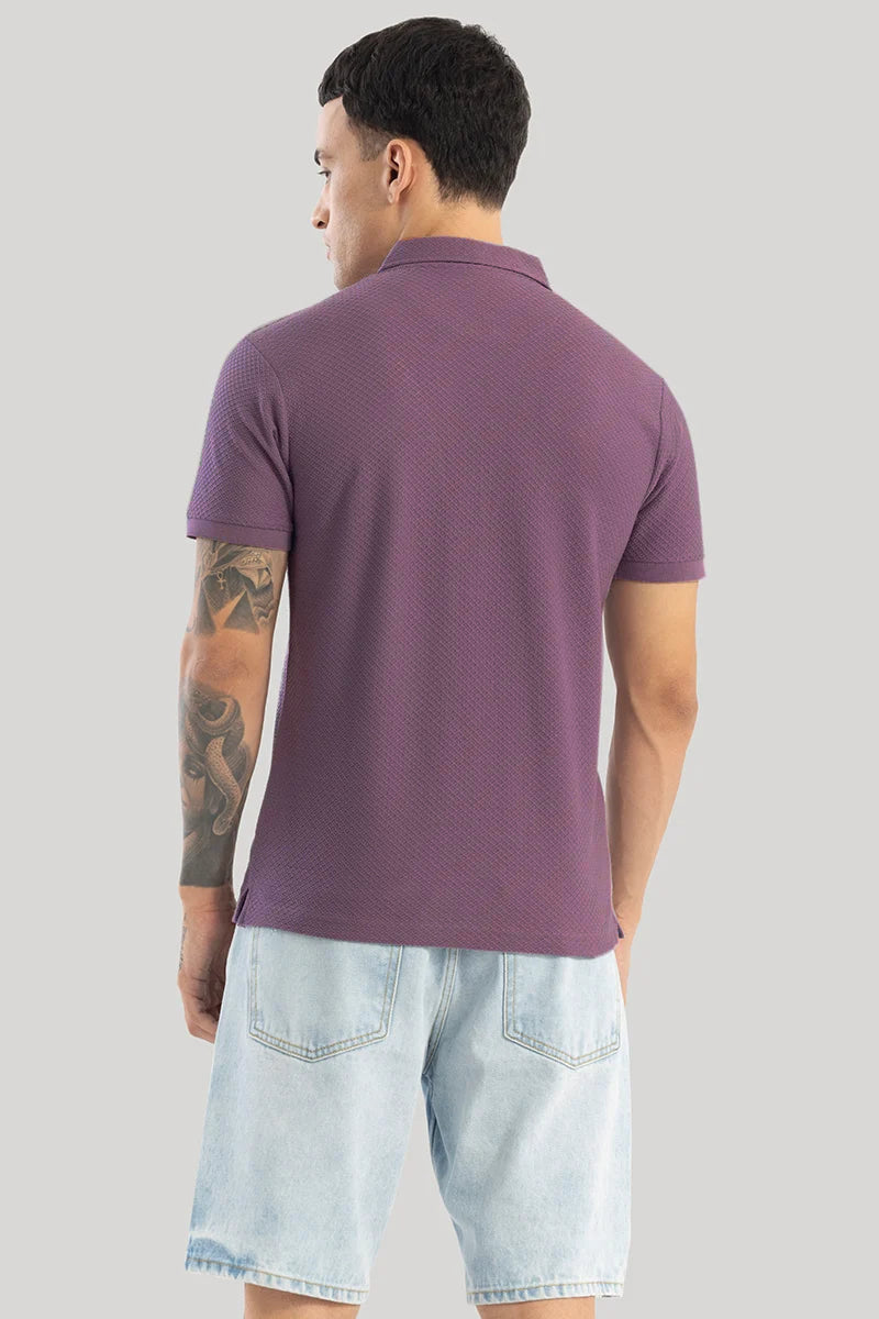 Men's Purple Casual Slim Fit Printed Half Sleeves Polo Tshirt