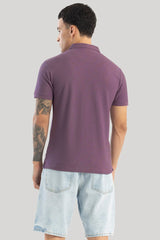 Men's Purple Casual Slim Fit Printed Half Sleeves Polo Tshirt