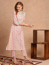 Women's Multicolor Casual Three Quarter Sleeves Co-ords Set