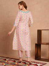 Women's Multicolor Casual Three Quarter Sleeves Co-ords Set