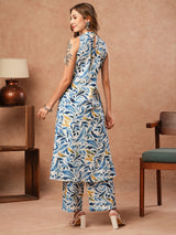 Women's Blue Party  Sleeveless Co-ords Set