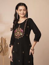 Women's Black Casual Three Quarter Sleeves Co-ords Set