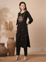 Women's Black Casual Three Quarter Sleeves Co-ords Set