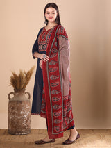Women's Blue Festive Floral Three-Quarter Sleeves Kurta Sets