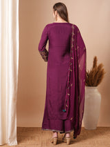 Women's Purple Festive Floral Full Sleeves Kurta Sets