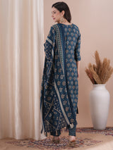 Women's Green Festive Floral Three-Quarter Sleeves Kurta Sets
