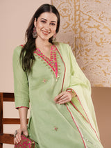 Women's Green Festive Geometric Three-Quarter Sleeves Kurta Sets
