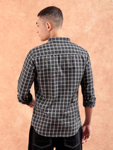 Men's Slim Fit Checkered Full Sleeves Spread Collar Casual Shirt