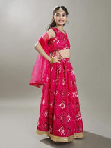 Girls Pink Printed Festive Lehenga Choli with Dupatta