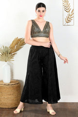 Women's Black Net Padded Back Open Sleeveless Saree Blouse