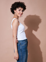 Women's White Rib Sleeveless Top
