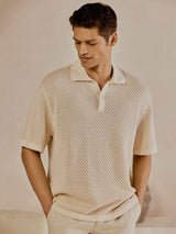 Men's Beige Casual Relaxed Fit Printed Half Sleeves Polo Tshirt