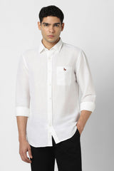 Men's White Casual Slim Fit Solid Full Sleeves Shirt