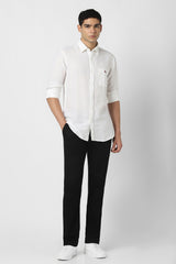 Men's White Casual Slim Fit Solid Full Sleeves Shirt