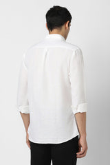 Men's White Casual Slim Fit Solid Full Sleeves Shirt