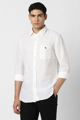 Men's White Casual Slim Fit Solid Full Sleeves Shirt