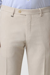 Men's Beige Formal Solid Slim Fit Trouser