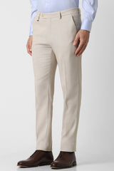 Men's Beige Formal Solid Slim Fit Trouser