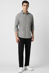 Men's Grey Casual Slim Fit Solid Full Sleeves Shirt