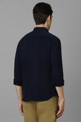 Men's Navy Casual Solid Slim Fit Full Sleeves Shirt
