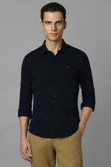 Men's Navy Casual Solid Slim Fit Full Sleeves Shirt