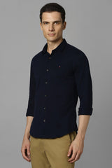 Men's Navy Casual Solid Slim Fit Full Sleeves Shirt