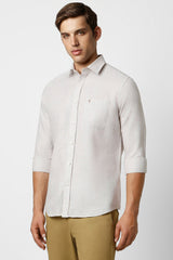 Men's Beige Casual Slim Fit Solid Full Sleeves Shirt