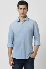 Men's Blue Casual Slim Fit Solid Full Sleeves Shirt