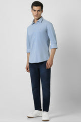 Men's Blue Casual Slim Fit Solid Full Sleeves Shirt