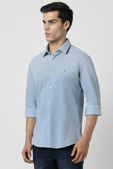 Men's Blue Casual Slim Fit Solid Full Sleeves Shirt