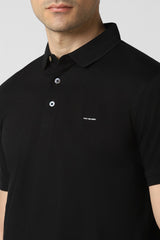 Men's Black Casual Regular Fit Solid Half Sleeves Polo Tshirt