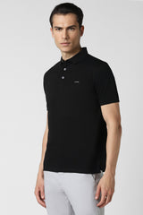 Men's Black Casual Regular Fit Solid Half Sleeves Polo Tshirt
