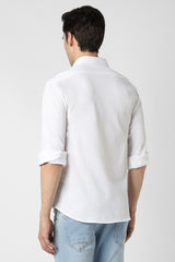 Men's White Casual Slim Fit Solid Full Sleeves Shirt