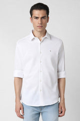 Men's White Casual Slim Fit Solid Full Sleeves Shirt
