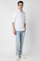Men's White Casual Slim Fit Solid Full Sleeves Shirt