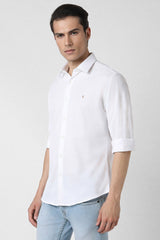 Men's White Casual Slim Fit Solid Full Sleeves Shirt