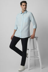 Men's Blue Casual Slim Fit Solid Full Sleeves Shirt