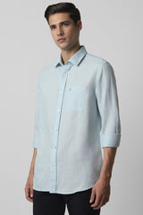 Men's Blue Casual Slim Fit Solid Full Sleeves Shirt